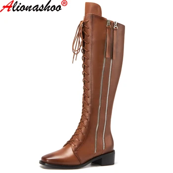 Aliona Shoo 2020 Autumn Winter Genuine Leather Retro Shoes Woman Lace Side Zipper High Heels Knee High Boots Party Casual Shoes
Aliona Shoo 2020 Autumn Winter Genuine Leather Retro Shoes Woman Lace Side Zipper High Heels Knee High Boots Party Casual Shoes