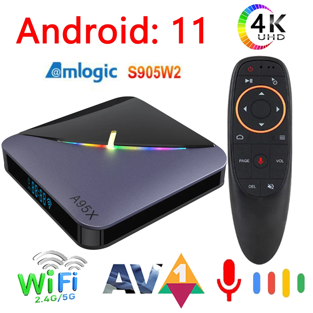 Смарт ТВ-приставка A95x F3 Air II Android 11 Amlogic S905W2 5G Wifi 4K 3D BT5.0 RGB светильник TV Boxs HD