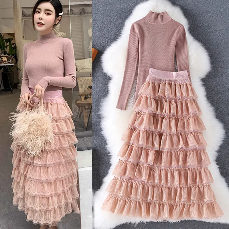 New 2019 Fall Winter New Lazy Wind Turtleneck Women Knitted Sweater and High Waist Patchwork Lace Cake Skirt 2 Piece Sets
New 2019 Fall Winter New Lazy Wind Turtleneck Women Knitted Sweater and High Waist Patchwork Lace Cake Skirt 2 Piece Sets