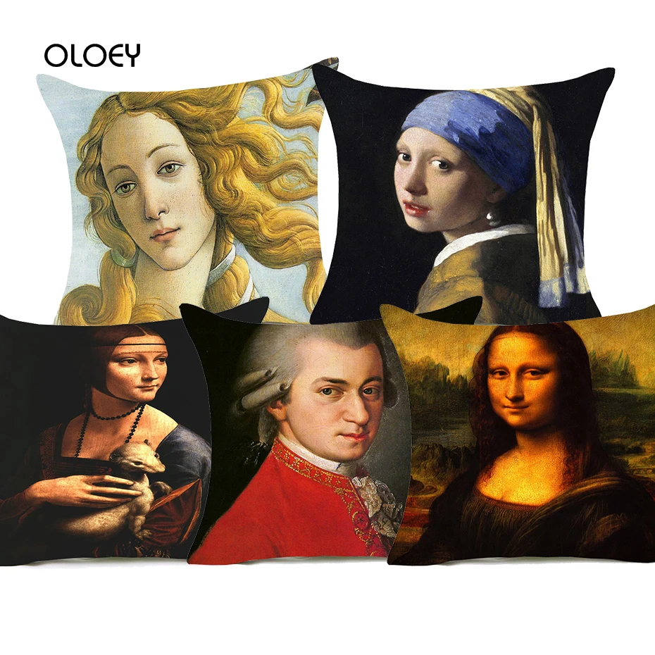 Description Picture 6 of itemMona Lisa Beethoven European Retro Polyester Pillow Case Home Bedroom Hotel Car Seat Decorative Pillow Case Wedding Gift 45x45cm