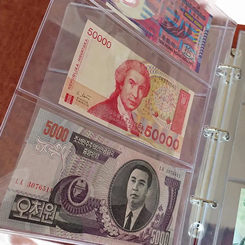 10Pcs Money Banknote Paper Album Page Collecting Holder 3-Slot Loose Leaf Sheet Protection Banknotes | Дом и сад