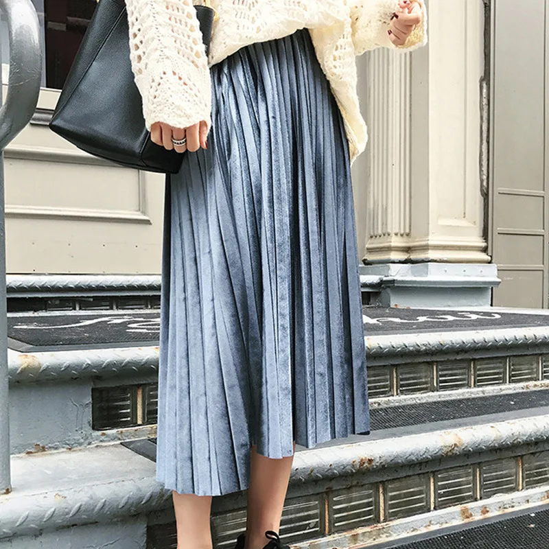 2020 Spring Autumn Metallic Color Large Pleated Skirt Female Models Wild Elastic Waist Shiny Velvet Loose Large Size 6XL Skirts
2020 Spring Autumn Metallic Color Large Pleated Skirt Female Models Wild Elastic Waist Shiny Velvet Loose Large Size 6XL Skirts