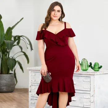 Plus Size Sexy Cocktail Dresses Ruffles V-Neck Spaghetti Straps Draped Knee-Length Burgundy Mermaid Party Gowns Vestidos Coctel 
Plus Size Sexy Cocktail Dresses Ruffles V-Neck Spaghetti Straps Draped Knee-Length Burgundy Mermaid Party Gowns Vestidos Coctel