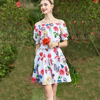 2018 Spring and Summer Europe zou xiu kuan Collar Temperament Self-a Word Short-Sleeved Printed Dress Y0514
2018 Spring and Summer Europe zou xiu kuan Collar Temperament Self-a Word Short-Sleeved Printed Dress Y0514