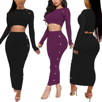 2Pcs Sexy Women Solid Color Long Sleeve Short Crop Top Sweater Button Knit Skirt Polyester Fiber Women's Sexy Slim Top & Skirt
2Pcs Sexy Women Solid Color Long Sleeve Short Crop Top Sweater Button Knit Skirt Polyester Fiber Women's Sexy Slim Top & Skirt