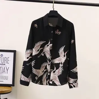 Women's Spring autumn A-Line crane embroidery vintage black shirt Female long sleeve single breasted cotton tops blouse TB3415 
Women's Spring autumn A-Line crane embroidery vintage black shirt Female long sleeve single breasted cotton tops blouse TB3415