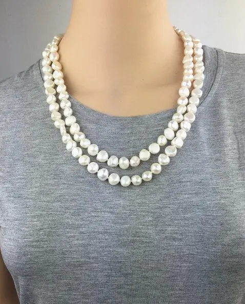 

Favorite 120cm Long Pearl Necklace White Baroque AA 8-9MM Real Freshwater Pearl Fashion Jewelry Love Mothers Day Lady Gift