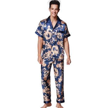 Autumn Men Sleep Pajama Sets Polyester Rayon Short Sleeve Button Cardigan Print Sleepwear Home Elastic Imitation Silk Nightwear
Autumn Men Sleep Pajama Sets Polyester Rayon Short Sleeve Button Cardigan Print Sleepwear Home Elastic Imitation Silk Nightwear