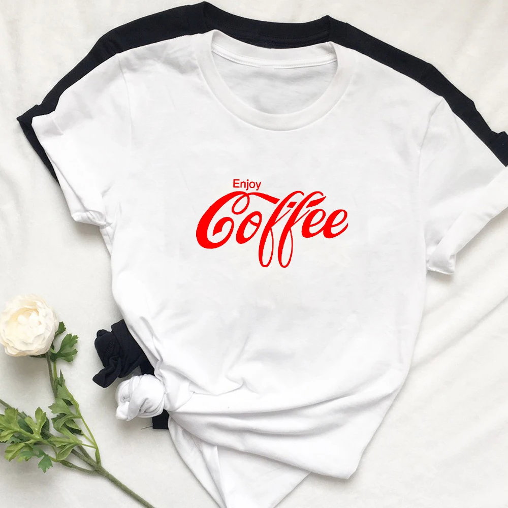 Футболка женская хлопковая с надписью Enjoy Coffee | Женская одежда