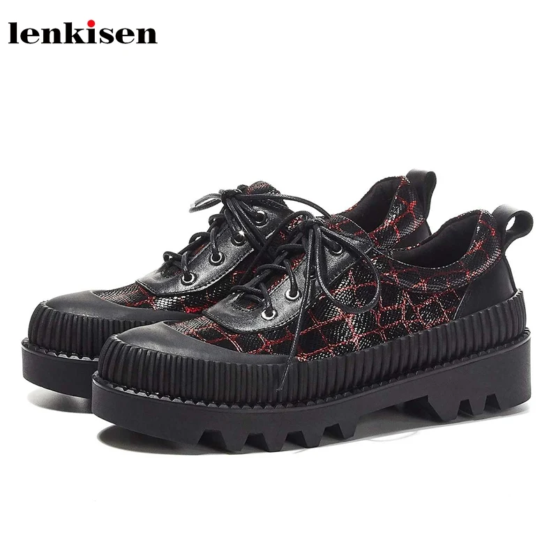 Lenkisen new print genuine leather round toe med heels thick bottom sneaker platform lace up cool fashion vulcanized shoes L26
Lenkisen new print genuine leather round toe med heels thick bottom sneaker platform lace up cool fashion vulcanized shoes L26