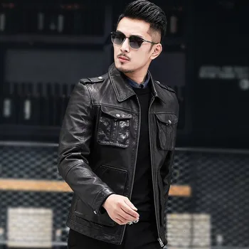 Autumn new brand sheepskin motorcycle thin coat short coat high quality leather pocket zipper men's coat
Autumn new brand sheepskin motorcycle thin coat short coat high quality leather pocket zipper men's coat