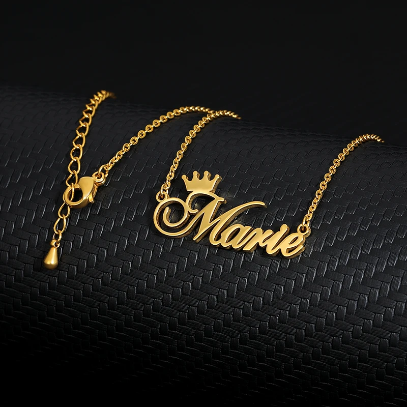 Custom Name Crown Font Necklace For Women Nameplate Personalized Stainless Steel Chain Choker Customized BFF Jewelry Gift Custom Name Crown Font Necklace For Women Nameplate Personalized Stainless Steel Chain Choker Customized BFF Jewelry Gift