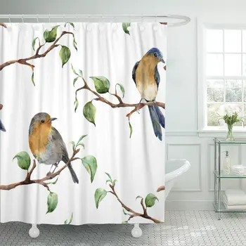 Shower Curtain Watercolor Pattern with Tree Branches and Birds Hand Spring Robin Redbreasts Floral Leaves White Waterproof
Shower Curtain Watercolor Pattern with Tree Branches and Birds Hand Spring Robin Redbreasts Floral Leaves White Waterproof