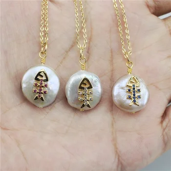 19inch 10pcs/lot Fashion fish shape pearl necklace, exquisite cz charm pendant, natural irregular freshwater pearl jewelry
19inch 10pcs/lot Fashion fish shape pearl necklace, exquisite cz charm pendant, natural irregular freshwater pearl jewelry