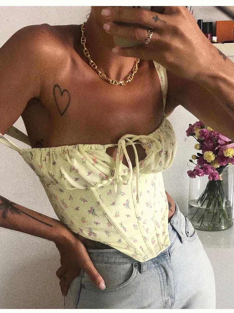 FREE SHIPPING Floral Corset Crop Top Print OUT0871