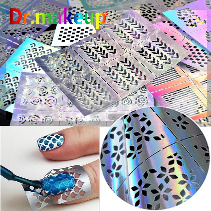 Dr.makeup 23pcs DIY Laser Water Transfer Nail Stickers Set 3D Hollow Silver Leopard Polish Sliders Manicure Art Decals | Красота и