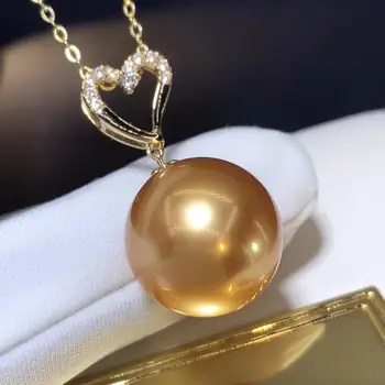 D421 Pearl Pendant Fine Jewelry Solid 18K Gold Round 12-13mm Ocean Sea Water Golden Pearls Pendants Necklaces for Women Presents
D421 Pearl Pendant Fine Jewelry Solid 18K Gold Round 12-13mm Ocean Sea Water Golden Pearls Pendants Necklaces for Women Presents
