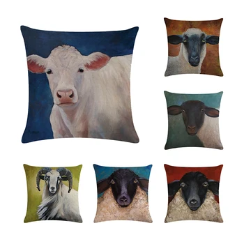 

Animal Cushion Cover 45X45cm Cotton Linen Sheep Originality Pillow Case Home Decorative Cow Throw Pillow Cover For Sofa Chair