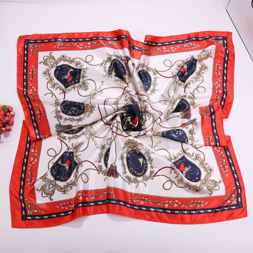 90X90cm Twill Square Scarf Hair Tie Women Elegant Small Vintage Skinny Retro Head Neck Silk Scarf Scarves Foulard 919