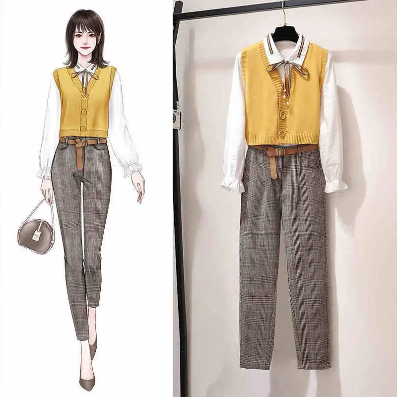 ICHOIX vintage girl 3 piece set office ladies suits fall winter women 2 piece outfits casual Korean style vest shirt Pants Set
ICHOIX vintage girl 3 piece set office ladies suits fall winter women 2 piece outfits casual Korean style vest shirt Pants Set