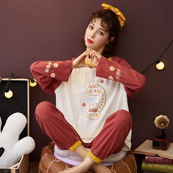 Autumn Winter Cotton Cartoon Pajamas Set Women Pyjamas Homewear Long sleeve Sleepwear Plus size Home Clothes Night suit Female
Autumn Winter Cotton Cartoon Pajamas Set Women Pyjamas Homewear Long sleeve Sleepwear Plus size Home Clothes Night suit Female