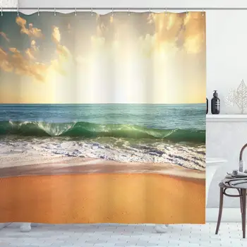 Ocean Shower Curtain, Sunset at a Smooth Sandy Beach with Small Wave and Bubbles from The Sea, Cloth Fabric Bathroom Decor Set
Ocean Shower Curtain, Sunset at a Smooth Sandy Beach with Small Wave and Bubbles from The Sea, Cloth Fabric Bathroom Decor Set