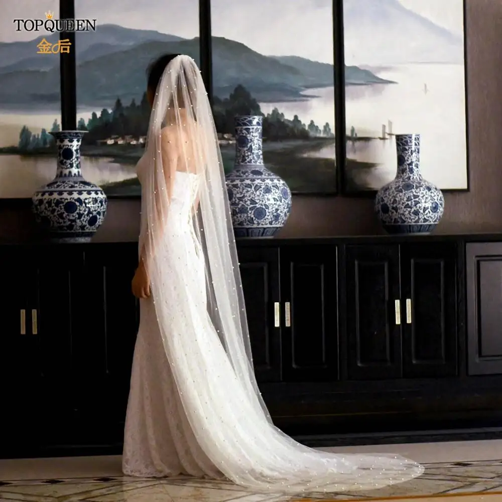 TOPQUEEN V05 Simple Elegant Chapel Veil with Hair Comb White Ivory One Layer Bridal Veil with Pearls for Wedding Accessories
TOPQUEEN V05 Simple Elegant Chapel Veil with Hair Comb White Ivory One Layer Bridal Veil with Pearls for Wedding Accessories