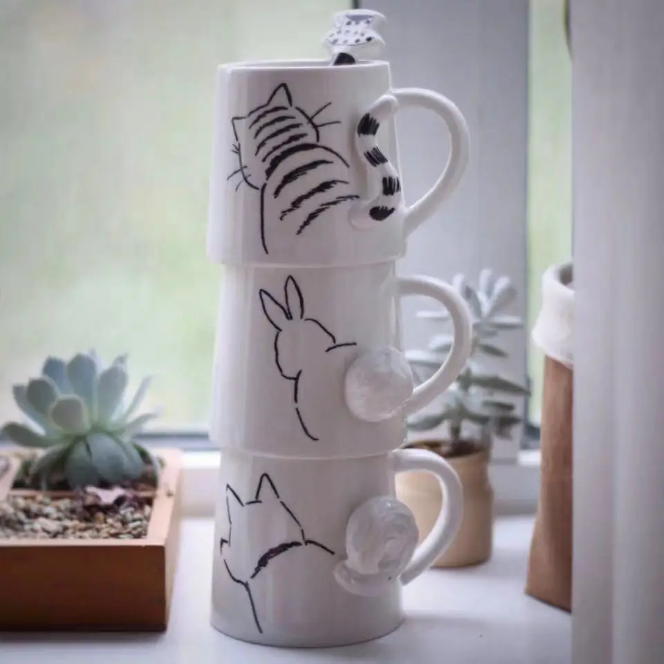 Fr/ühst/ückstasse aus feiner Keramik mit Hasen-Schwanz Durch das Aufstellen eines klassischen Teelichts im Inneren der Tasse wird der Kaninchen leuchten.