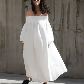 2020 New Autumn Winter Slash Neck Long Sleeve White Loose Big Size Long Temperament Dress plus size dress Women Fashion Tide 
2020 New Autumn Winter Slash Neck Long Sleeve White Loose Big Size Long Temperament Dress plus size dress Women Fashion Tide