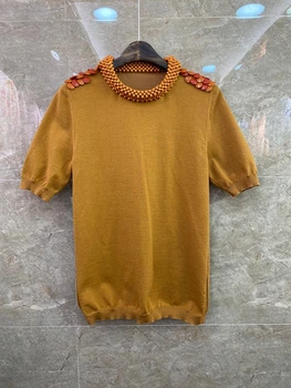 2020 Spring and Summer New Women's round Neck Heavy Industry Beaded Stitching Decorations Short Sleeve All-match Top 601
2020 Spring and Summer New Women's round Neck Heavy Industry Beaded Stitching Decorations Short Sleeve All-match Top 601