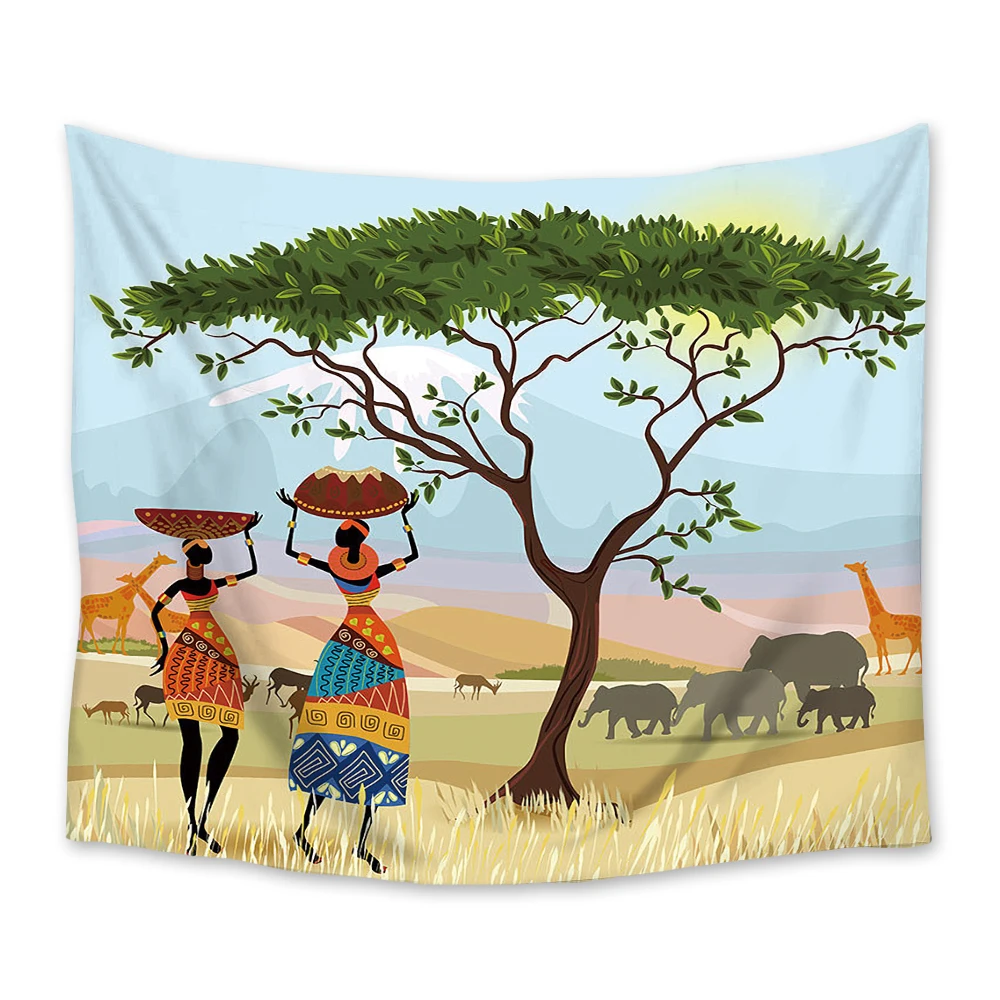 African Women Grassland Cartoon Wild Animals Polyester Tapestry Wall Hanging Carpet Throw Yoga Mat for Home Bedroom Decoration
African Women Grassland Cartoon Wild Animals Polyester Tapestry Wall Hanging Carpet Throw Yoga Mat for Home Bedroom Decoration