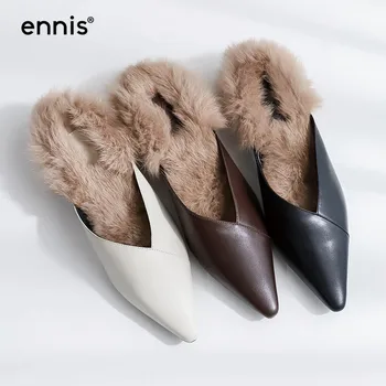 ENNIS New Women Mules Low Heels Genuine Leather Slippers Fashion Rabbit Fur mules shoes Pointed Toe Casual Shoes Autumn M993 
ENNIS New Women Mules Low Heels Genuine Leather Slippers Fashion Rabbit Fur mules shoes Pointed Toe Casual Shoes Autumn M993
