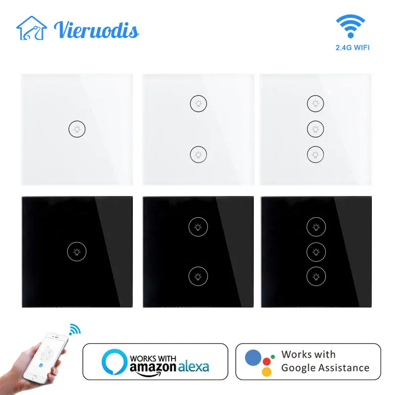 EU/UK Smart Light touch Switch 1/2/3 Gang wall switch Touch/WiFi/Voice/APP Smart Home controller Works with Alexa/Google home
EU/UK Smart Light touch Switch 1/2/3 Gang wall switch Touch/WiFi/Voice/APP Smart Home controller Works with Alexa/Google home