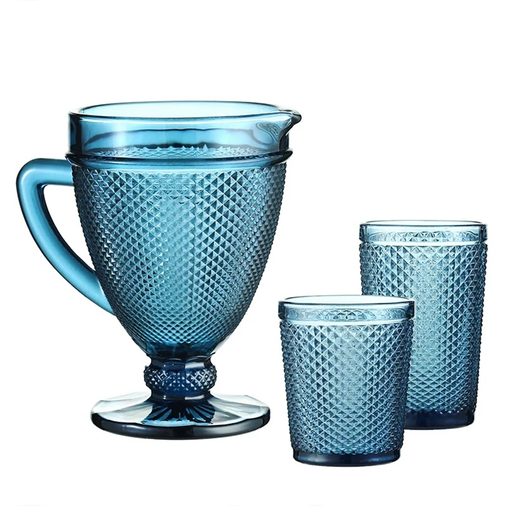 Tilting Kettles With Handle Blue Embossed Glass Diamond Texture Large Capacity 1300ml 3 Piece Set Cup Hotel Bar Household Goods
Tilting Kettles With Handle Blue Embossed Glass Diamond Texture Large Capacity 1300ml 3 Piece Set Cup Hotel Bar Household Goods