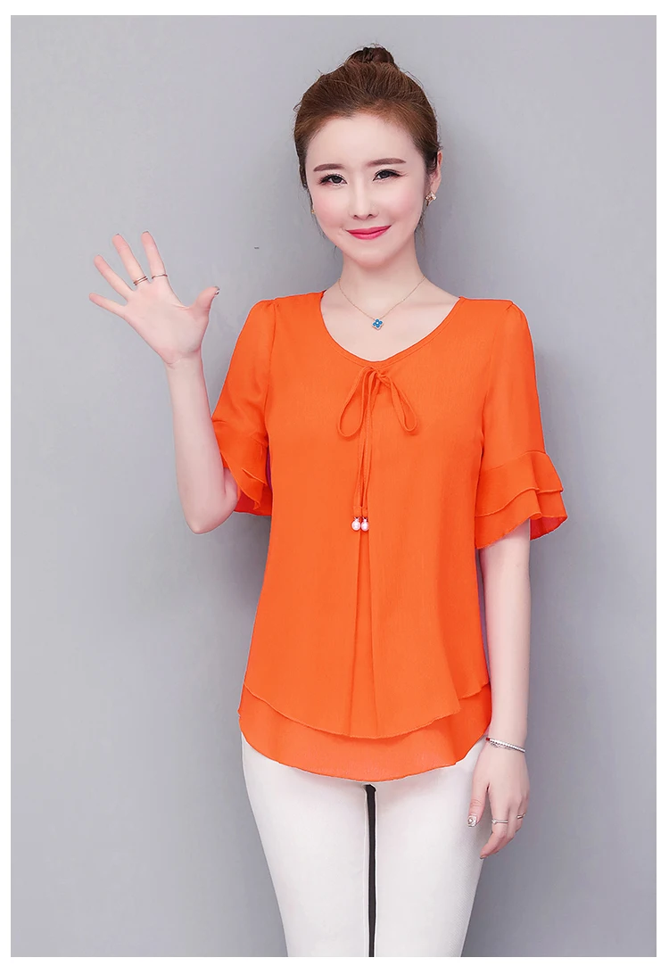 Women Blouses Solid 2020 Summer New Short- Sleeve V-Neck Lace up Shirt Female Chiffon Womens Plus Size Tops Slim Clothing NS4544 Women Blouses Solid 2020 Summer New Short- Sleeve V-Neck Lace up Shirt Female Chiffon Womens Plus Size Tops Slim Clothing NS4544