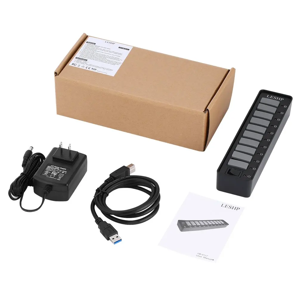 10 Ports USB 3.0 Hub High Speed 5Gbps USB 3.0 Data Hub Splitter with LEDs & Switch External Power Adapter for PC Laptop
10 Ports USB 3.0 Hub High Speed 5Gbps USB 3.0 Data Hub Splitter with LEDs & Switch External Power Adapter for PC Laptop