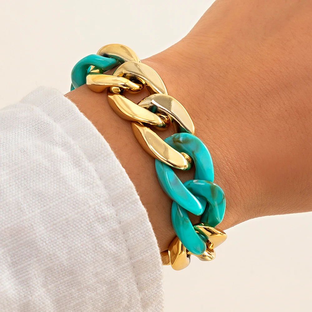 Фото IngeSight.Z 9 Colors Acrylic Resin Friendship Bracelets Bangles Chunky Thick Green on Hand Female Wrist Chain Jewelry | Украшения и