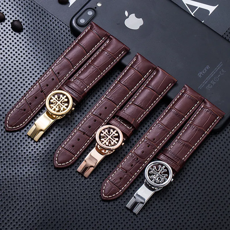Лидер продаж ремешок для часов из натуральной кожи Patek philpe с пуговицами бабочками