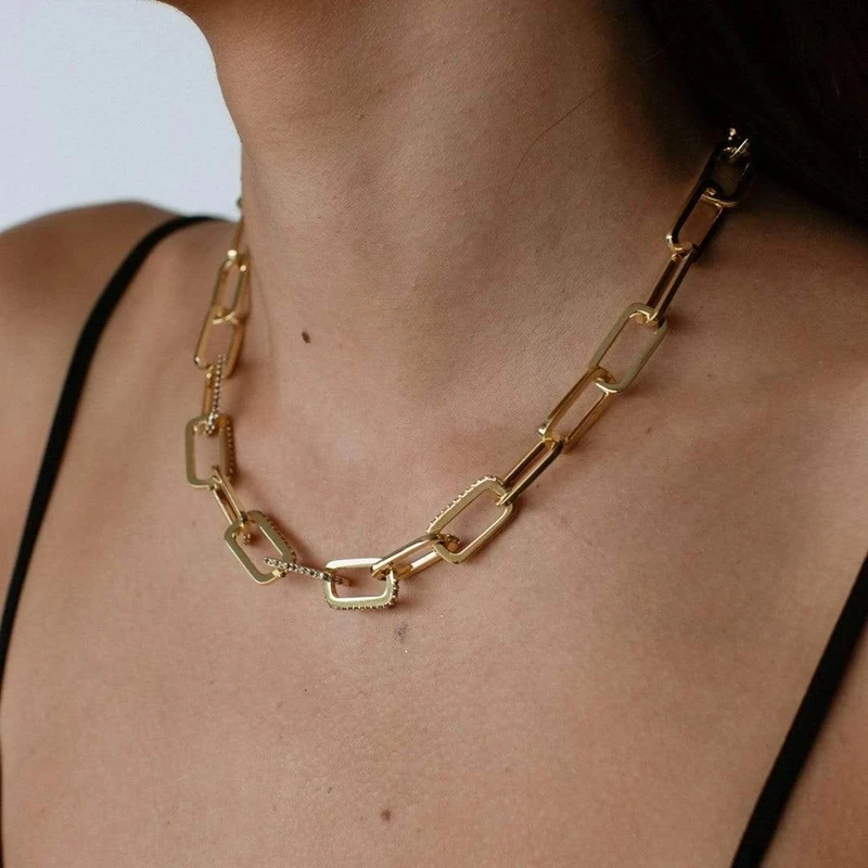 Brass With 18K Gold Zircon Chunky Chains Necklace Women Jewelry Runway Gown Hiphop Rare Glam Japan Korean Fashion
Brass With 18K Gold Zircon Chunky Chains Necklace Women Jewelry Runway Gown Hiphop Rare Glam Japan Korean Fashion