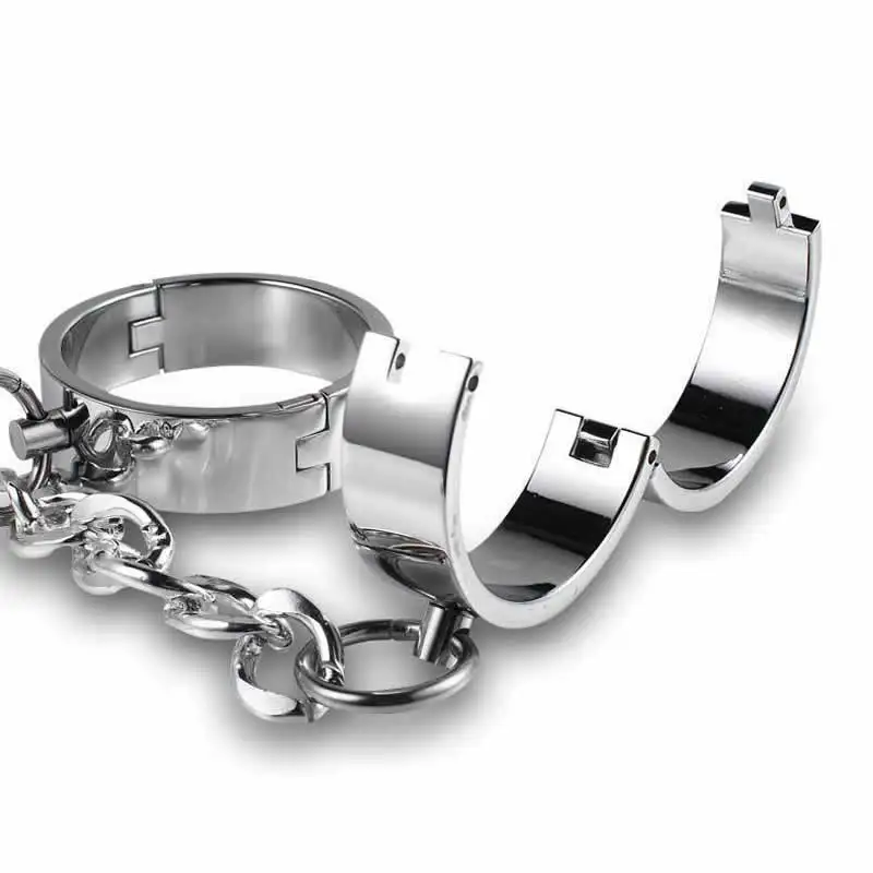 

Stainless Steel Handcuffs Ankle Cuffs with Chain BDSM Bondge Restraint Lockable Wrist Cuff Shackles Sex Toy for Couples