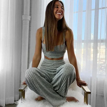 Knitting Sling Camis Women's Sets Wide Leg Pants Sleeveless Crop Top Female Suits 2020 Summer Sexy Fashion Casual Ladies Sets
Knitting Sling Camis Women's Sets Wide Leg Pants Sleeveless Crop Top Female Suits 2020 Summer Sexy Fashion Casual Ladies Sets