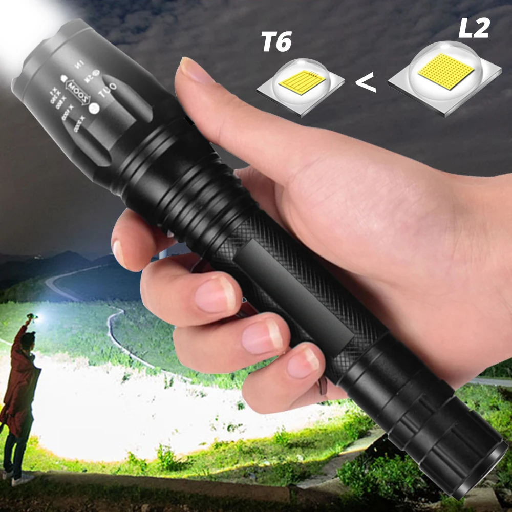 L2 T6 LED Flashlight Zoomable waterproof Tactical Torch for Camping Fishing Outdoor Lamp USB Rechargeable use 2*18650 battery
L2 T6 LED Flashlight Zoomable waterproof Tactical Torch for Camping Fishing Outdoor Lamp USB Rechargeable use 2*18650 battery