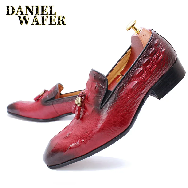 LUXURY MEN TASSELS LOAFERS GENUINE LEATHER SHOES ALLIGATOR PATTERN SLIP ON POINTED TOE WEDDING OFFICE FASHION MEN DRESS SHOES
LUXURY MEN TASSELS LOAFERS GENUINE LEATHER SHOES ALLIGATOR PATTERN SLIP ON POINTED TOE WEDDING OFFICE FASHION MEN DRESS SHOES