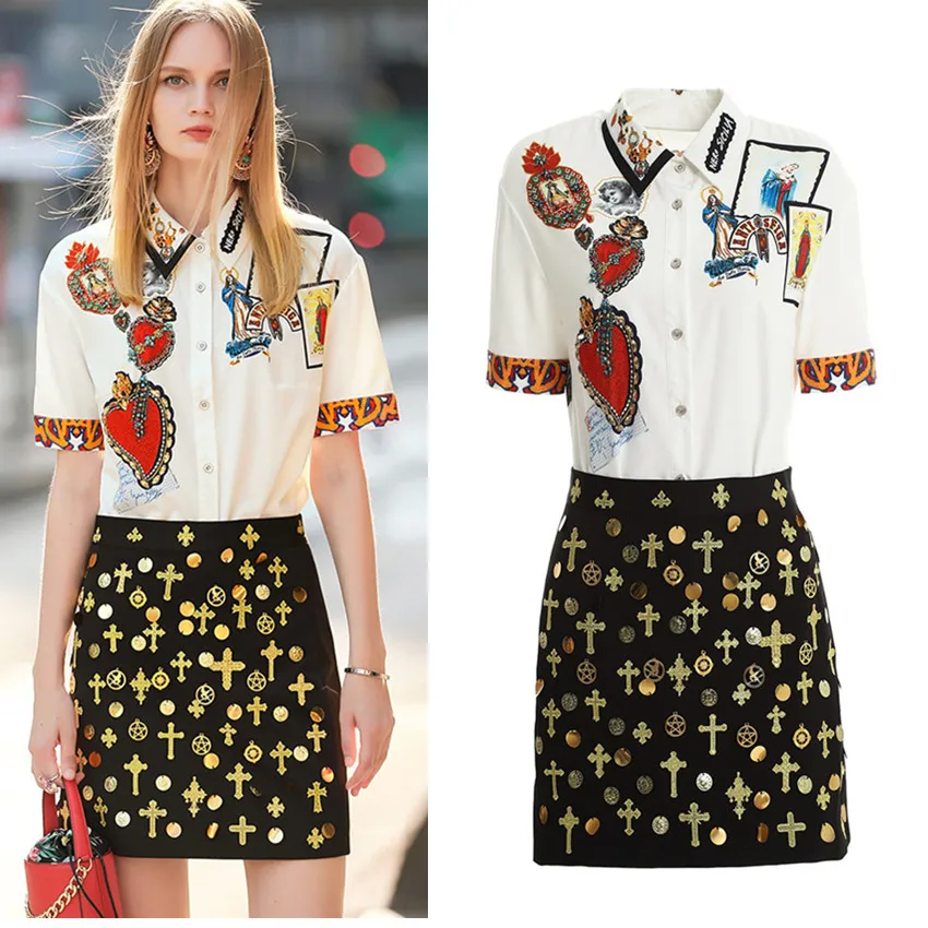 Elegant Summer Women Skirt Suit Vintage Retro Pattern Print Shirts Blouses And Skirts Party 2 Piece Set Terno Feminino CC295
Elegant Summer Women Skirt Suit Vintage Retro Pattern Print Shirts Blouses And Skirts Party 2 Piece Set Terno Feminino CC295