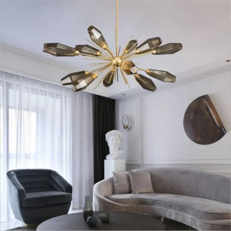 Grosser Rabatt 10 Off Post Moderne Nordic Grau Glas Diamant Fuhrte Anhanger Licht Foyer Esszimmer Schlafzimmer Gold Metall Suspension 12 Kopfe Licht 2611