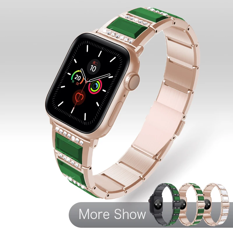 Watch Strap For Apple Watch Series 5 4 3 Watchband Luxury Stainless Steel with Synthetic jade Wrist Band Bracelet 40/44mm Bands
Watch Strap For Apple Watch Series 5 4 3 Watchband Luxury Stainless Steel with Synthetic jade Wrist Band Bracelet 40/44mm Bands