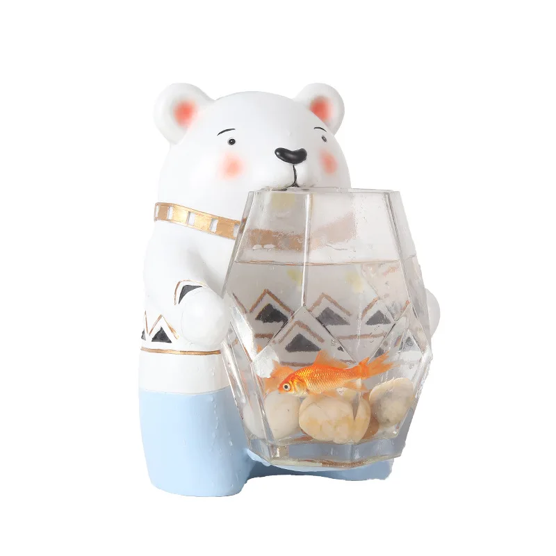5 Hot Selling Indoor Office Decoration Creative Mini Aquariums Goldfish Betta Fish Bowl Aquatic Pet Supplies Cute Bear Style
