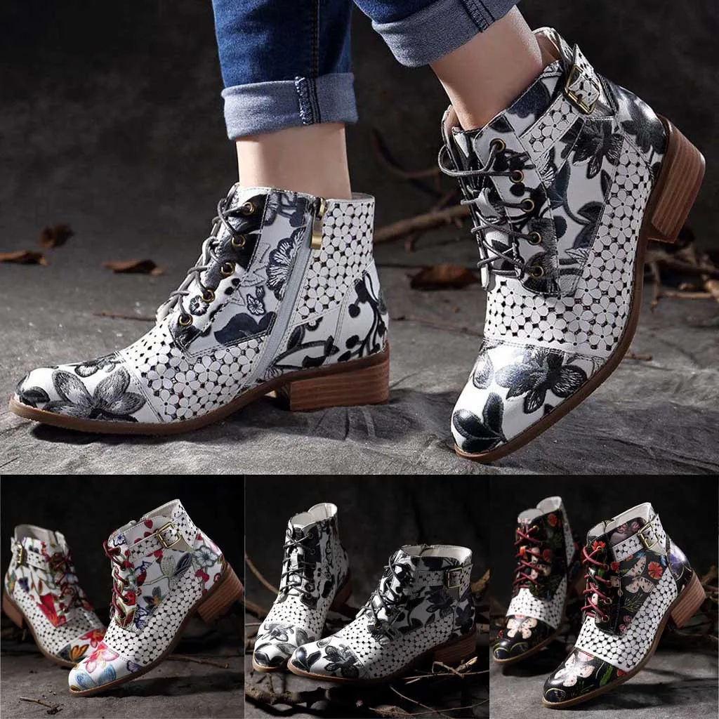 Women Boots Fashion Ink Painting Flower Pattern Cow Leather Splicing Lace-Up Stitching Ankle Boots Female Shoes Plus Size M50#
Women Boots Fashion Ink Painting Flower Pattern Cow Leather Splicing Lace-Up Stitching Ankle Boots Female Shoes Plus Size M50#