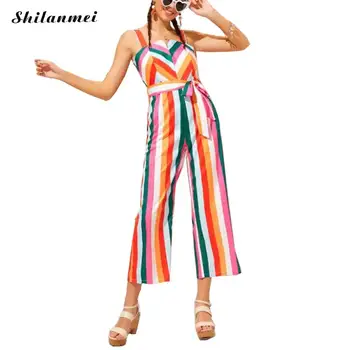 Summer Rainbow Jumpsuits Women Spaghetti Strap Striped Print Long Jumpsuits Casual Slim Jumpsuits Wide Leg Romper Overalls
Summer Rainbow Jumpsuits Women Spaghetti Strap Striped Print Long Jumpsuits Casual Slim Jumpsuits Wide Leg Romper Overalls