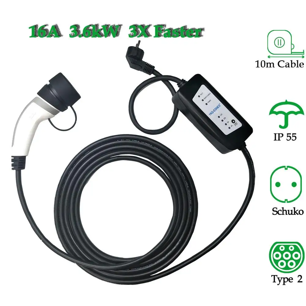 YKS-ESNES EVSE Portable EV Charger IEC62196 6A 8A 10A 13A 16A EU Standard Plug 10M Type2 EV Charging
YKS-ESNES EVSE Portable EV Charger IEC62196 6A 8A 10A 13A 16A EU Standard Plug 10M Type2 EV Charging